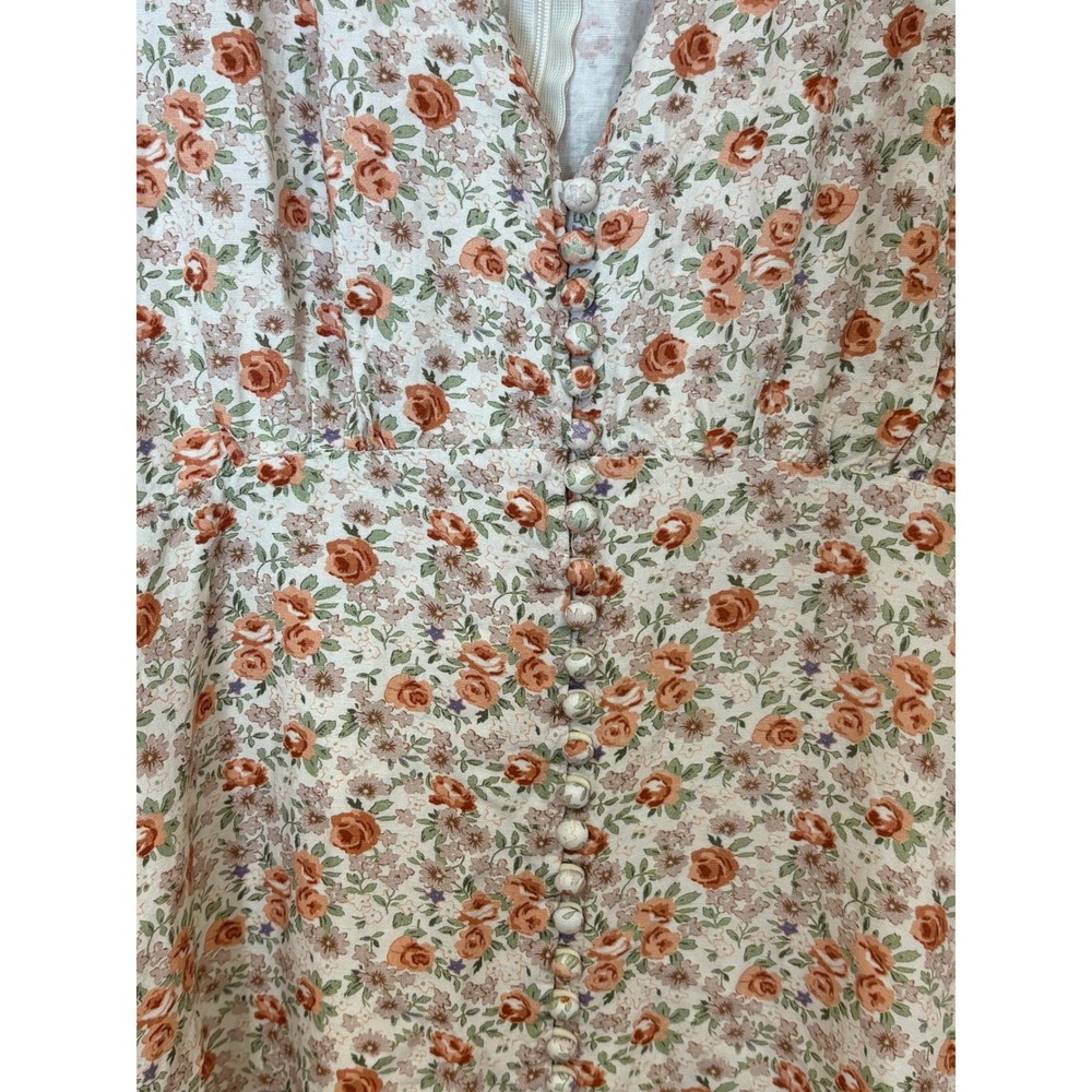 Bohme Dress Forum Midi Dress Womens Small Floral Linen Blend High Low Button Up - Picture 9 of 12